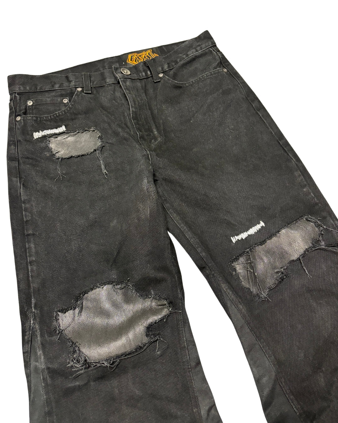 WAXED PATCHED LEATHER DENIM