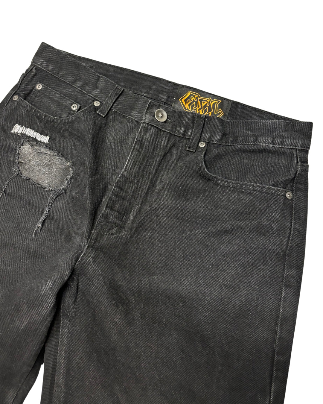WAXED PATCHED LEATHER DENIM