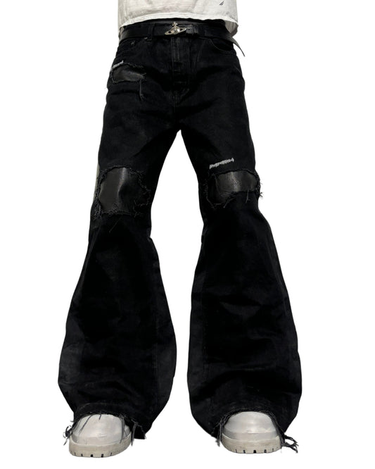 WAXED PATCHED LEATHER DENIM